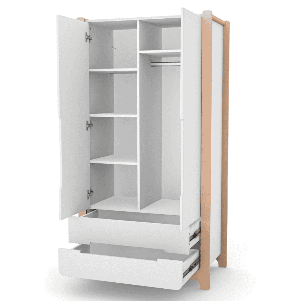 Dětska šatní skřín Markito 950 Gekko Kids, Bílá / Přírodní Buk